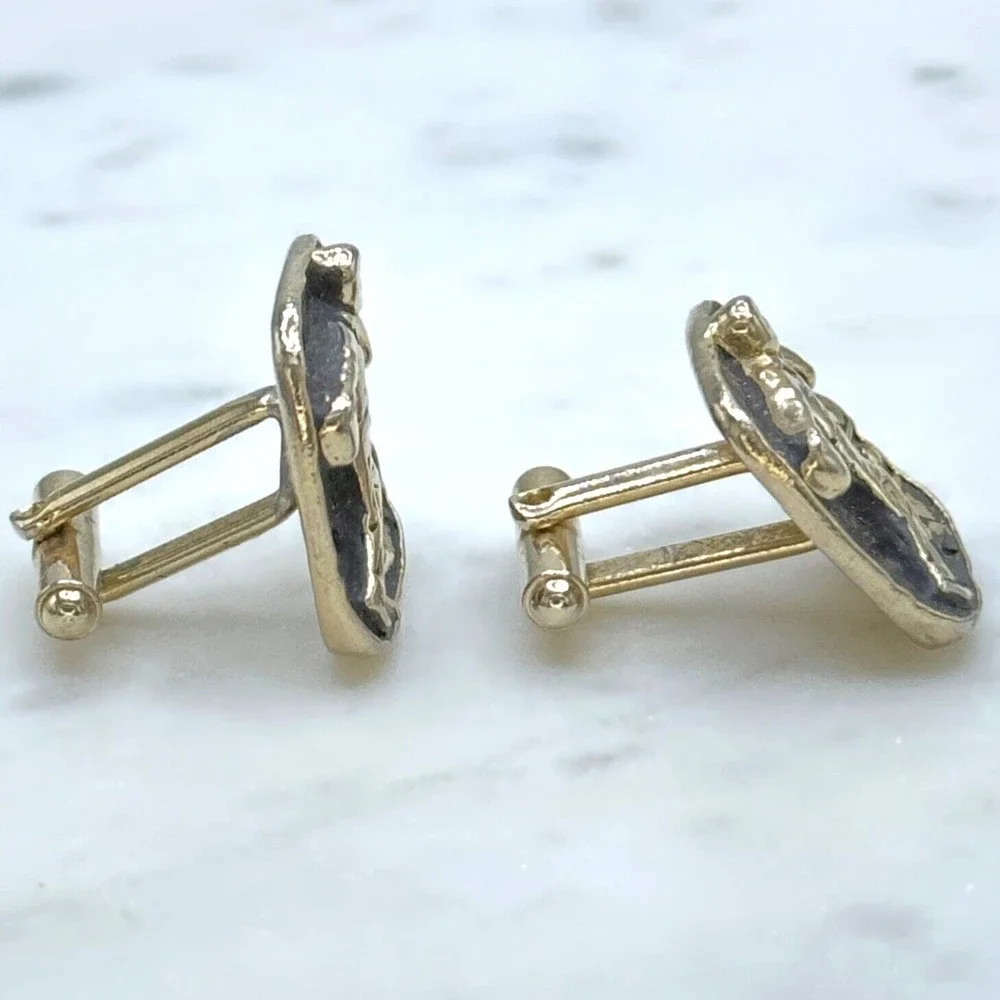 Mens Vintage Bowling Bowler Black & Gold Tone Bullet Back Cufflinks (read)